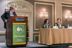 Kevin Kane moderates the CRA Regulatory Panel with Julie Tupper and Dorothy Stephanyzysm.